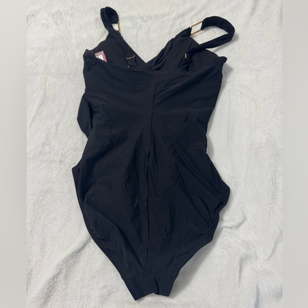 Spanx Black Draped One Piece Shapewear Swimsuit Size 10 - Picture 2 of 8